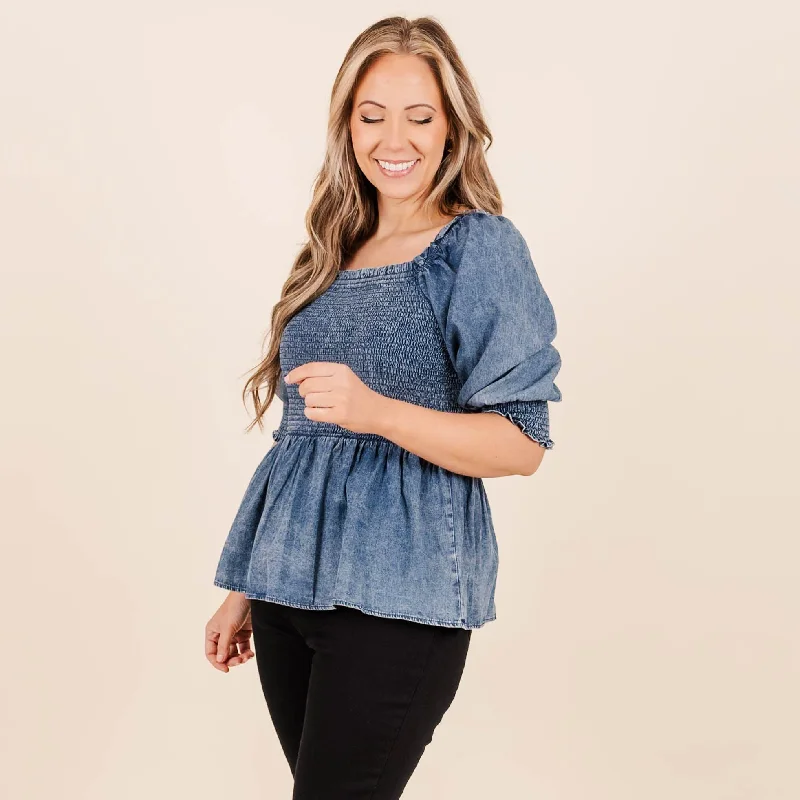 Puff Sleeved Baby Top, Denim