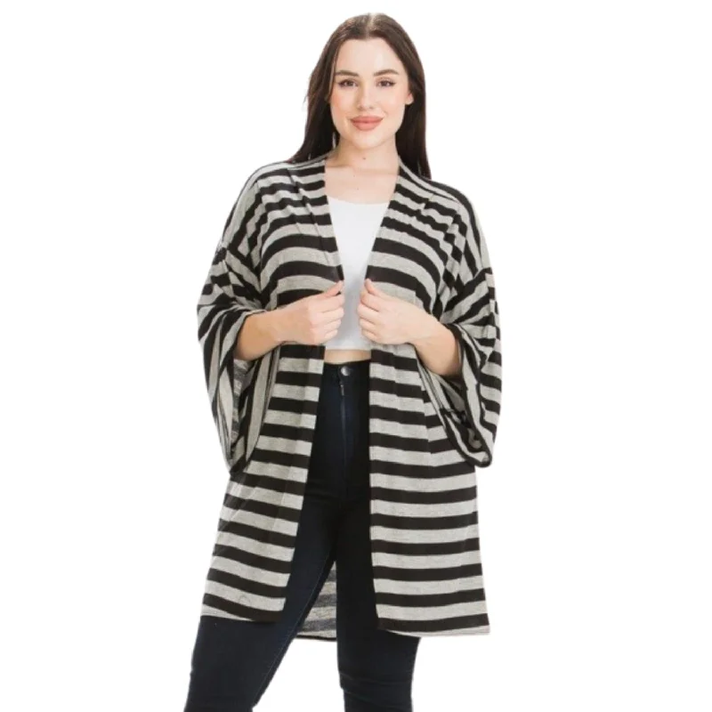 Striped, Cardigan With Kimono Style Sleeves