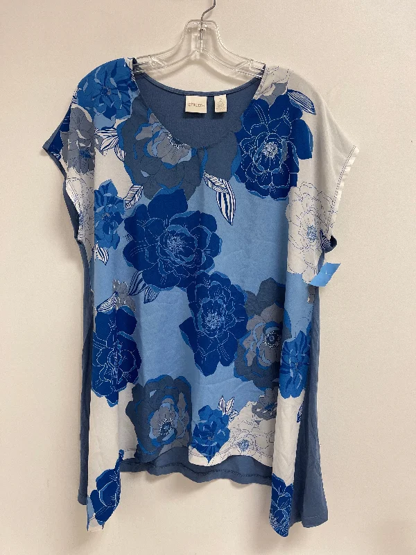 Top Short Sleeve By Chicos In Blue & White, Size: L