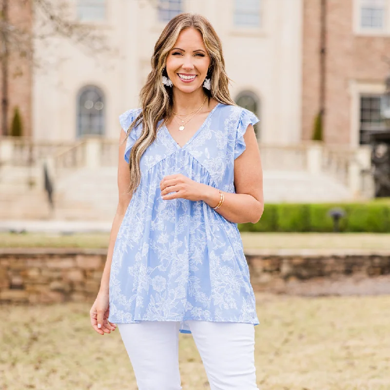 What A Time Babydoll Top, Light Blue